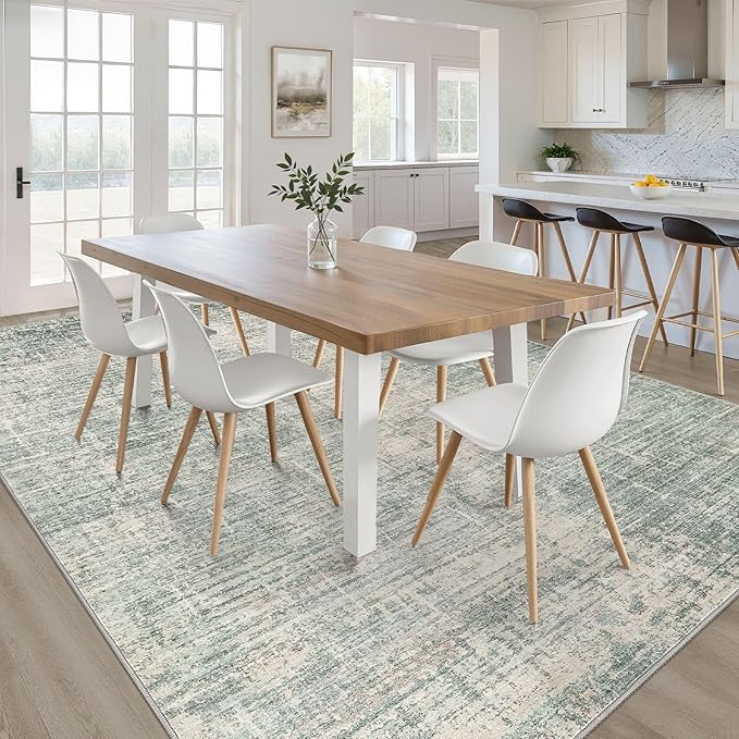5x8 Area Rug Living Room: Washable Large Neutral Green Rugs Abstract Soft Modern Stain Resistant Indoor Floor Non-Slip Carpet for Bedroom Nursery Kids Office Playroom Dining Room Under Table Home