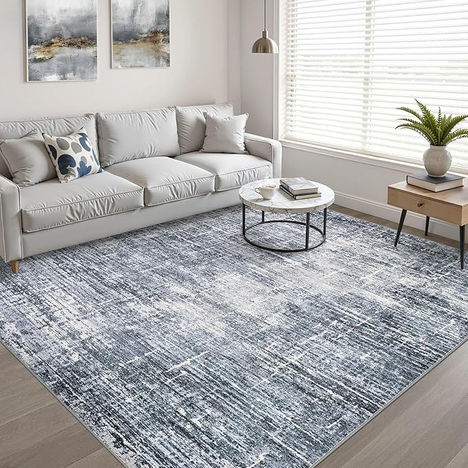 8x10 Area Rugs Living Room: Washable Large Neutral Navy Rug Abstract Soft Modern Stain Resistant Indoor Floor Non-Slip Carpet for Bedroom Nursery Kids Office Playroom Dining Room Under Table Home