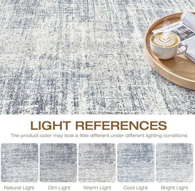 4x6 Rug Washable Area Rugs: Neutral Abstract Soft Modern Stain Resistant Small Indoor Floor Non-Slip Low Pile Throw Carpet for Entryway Kitchen Bedroom Nursery Kids Office Playroom Home House- Blue