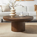 WILLIAMSPACE 35.98" Round Coffee Table with Cylindrical Base, Modern Wood Drum Center Table, Accent Side End Table for Living Room Apartment, φ35.98"*15.98"H (Dark Brown)
