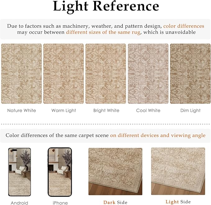 PureCozy 3x5 Area Rug Washable Entryway Office Vintage Carpet Indoor Non Slip Small Low Plie Thin Bedroom Kitchen Light Brown Rug Retro Accent Throw Living Dining Room Bathroom