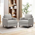 Weture Mid-Century Accent Chair,Modern Linen Fabric Armchair for Living Room,Comfy Upholstered Reading Accent Chairs for Bedroom,Single Sofa Chair with Wood Legs (Light Grey, 2 Pack)