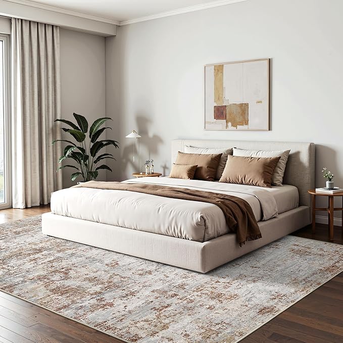 Art&Tuft 9x12 Area Rugs, Stain Resistant Abstract Area Rugs 9x12 Living Room, Foldable Large Washable Area Rug(9'x12', Rust)