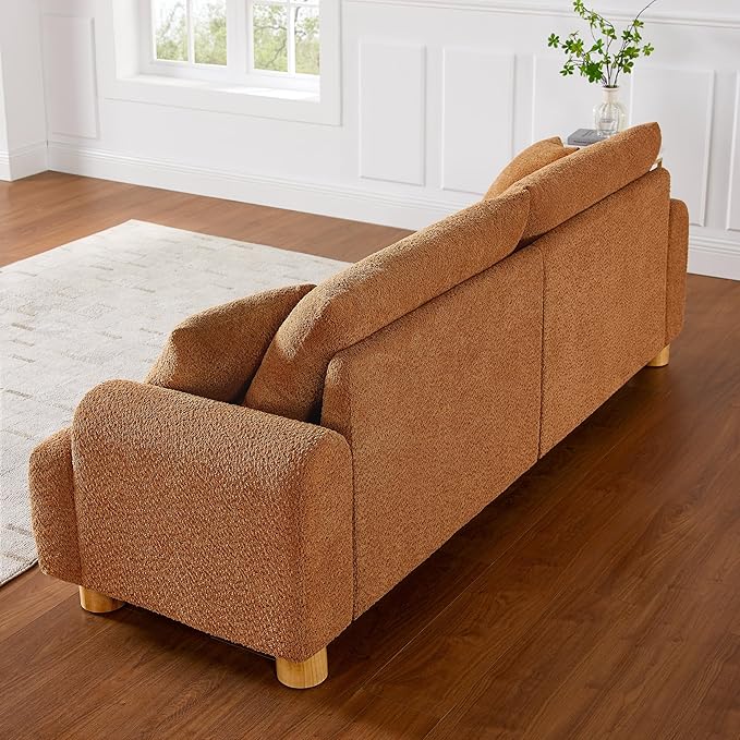 VANOMi Boucle Sofa Couch, 91" Comfy Tufted Upholstered Cloud Couches, Modern 3 Seater Sofa with Pillows, Oversized Deep Seat Sherpa Couch for Living Room, Bedroom, Apartment (Curry)