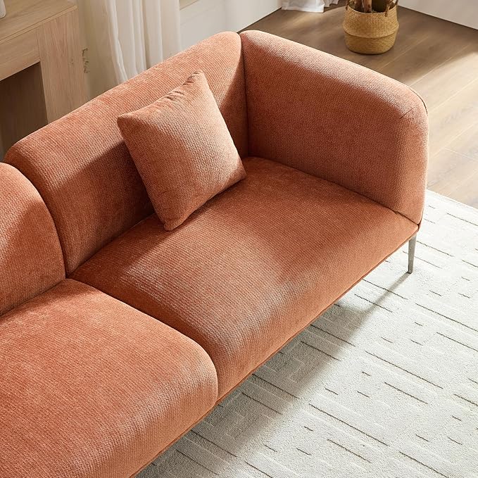 MEETAKING 82.7" Modern Boucle Sofa, 3-Seater Upholstered Couch with Metal Legs, Luxury Deep Seats Cloud Curved Sofas, Minimalist Comfy Couches for Living Room, Apartment, Home Office, Bedroom - Orange