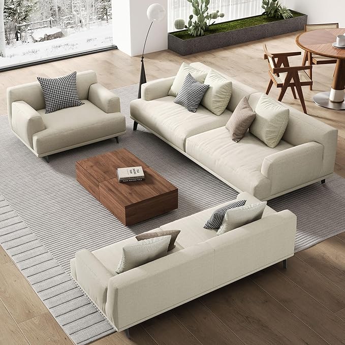 2-Seater Living Room Sofa - Modern Leisure Modular Sofa with Wooden Frame and Metal Legs, Soft Cotton-Linen Fabric, Easy to Install, Suitable for Office, Apartment, and Living Room, Grey, 66.1"