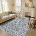 5x7 Area Rug Living Room: Washable Large Vintage Grey Rug Neutral Non-Slip Soft Stain Resistant Indoor Carpet for Bedroom Nursery Dining Room Under Table Bed Home House Office Playroom - Retro Blue