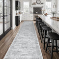 Soalmost Runner Rug 2'6" x 14' Washable Non-Slip Runner Rugs for Kitchen Bathroom Laundry Room Vintage Ultra Thin Runners for Hallway Entryway Grey
