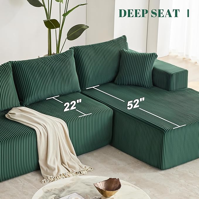 Weture 108” Modular Sectional Sofa, Cloud Sectional Couch with Deep Seat, Modern Modular L-Shape Sofa with Chaise,Upholstered Boneless Couches for Living Room Bedroom (Corduroy, Green)