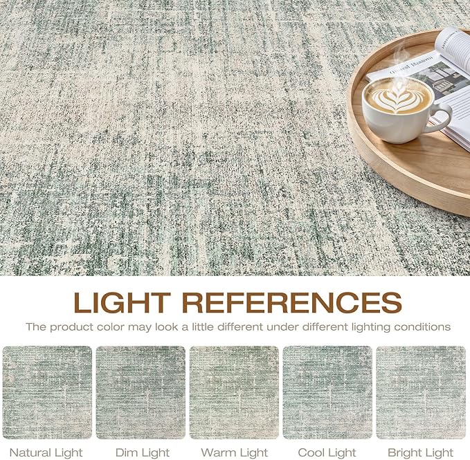 6x9 Area Rugs Living Room: Washable Large Neutral Green Rug Abstract Soft Modern Stain Resistant Indoor Floor Non-Slip Carpet for Bedroom Nursery Kids Office Playroom Dining Room Under Table Home