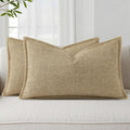 decorUhome Summer Decorative Throw Pillow Covers 12x20 Set of 2 Lumbar Faux Linen Farmhouse Pillow Covers with Stitched Edge Outdoor Neutral Pillow Covers for Couch Sofa Living Room, Khaki