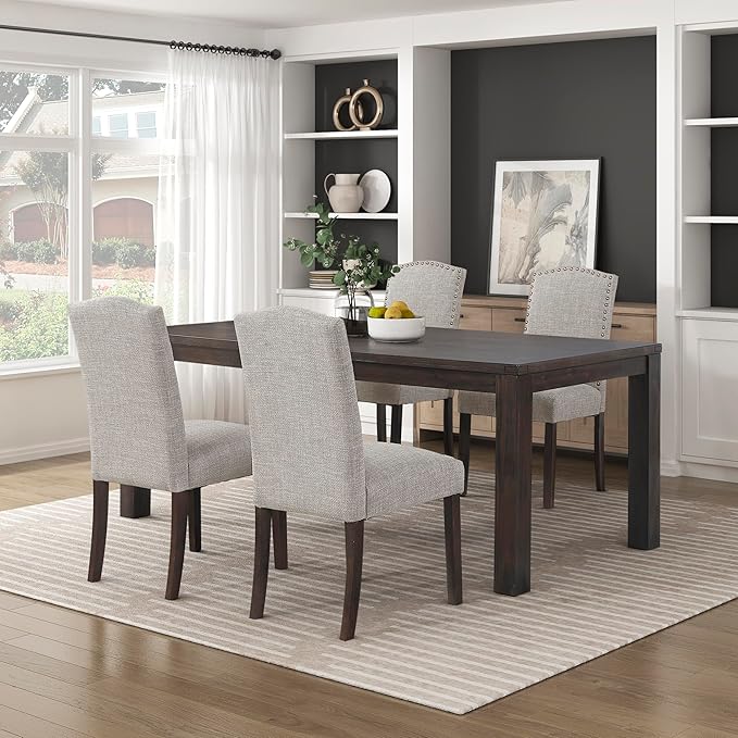 Lexicon Upholstered Dining Chairs Set of 2 - Soft Durable Fabric Armless Arched Back Kitchen Modern Dining Room Chairs for 2, Nailhead Trim Side, Brown Sturdy Wooden Frame, Easy Assembly, Taupe