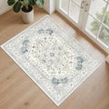 2x3 Entryway Area Rug - Neutral Washable Rugs for Dining Room Kitchen Rug Vintage Soft Floor Mat Non Slip Indoor Farmhouse Carpet for Bathroom Bedroom(BeigeBlue)