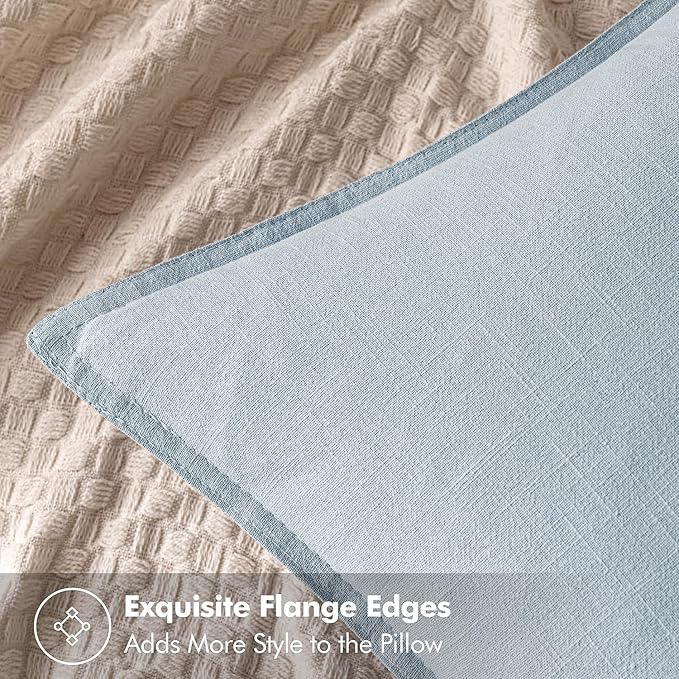 MIULEE Decorative Linen Pillow Covers 18x18 Inch Light Blue Boho Farmhouse Neutral Couch Throw Pillows for Bed Pack of 2 Accent Coastal Modern Pillowcase Summer Sofa Livingroom Home Decor