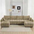 143" Oversized U Shaped Couch, Large Chenille Cloud Couch with Two Movable Ottomans, Memory Foam and Solid Wood Legs, Mid Century Modern Modular Sectional Couches for Living Room, Tufted Sofa, Brown