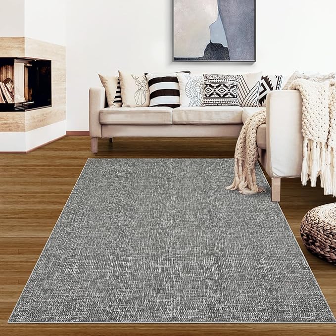 RUGSREAL 8x10 Washable Rug for Living Room Non-Slip Modern Abstract Area Rug Stain Resistant Large Bedroom Rug Contemporary Accent Throw Floor Carpet Solid Rug for Dining Room Home Decor, Grey