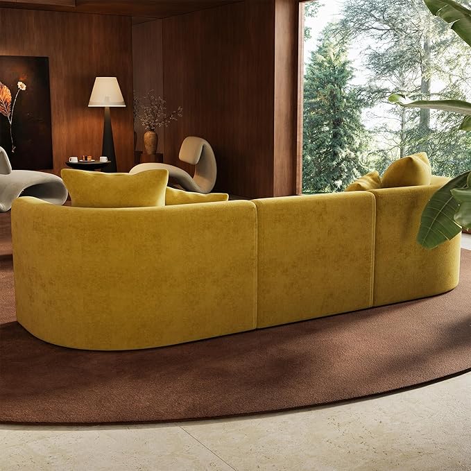 116" Modular Sectional Couches with Ottoman, Luxury Modern Curved Back Sofa, Minimalist Style Oversized 4 Seat Deep Comfy Convertible L Shape Boneless Couch for Living Room Studio Apartment, Yellow