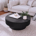 39.37'' Round Coffee Table with Storage, Solid Wood Veneered Modern Drum Coffee Table Accent Tea Table for Living Room, Bedroom, Apartment or Office-Black