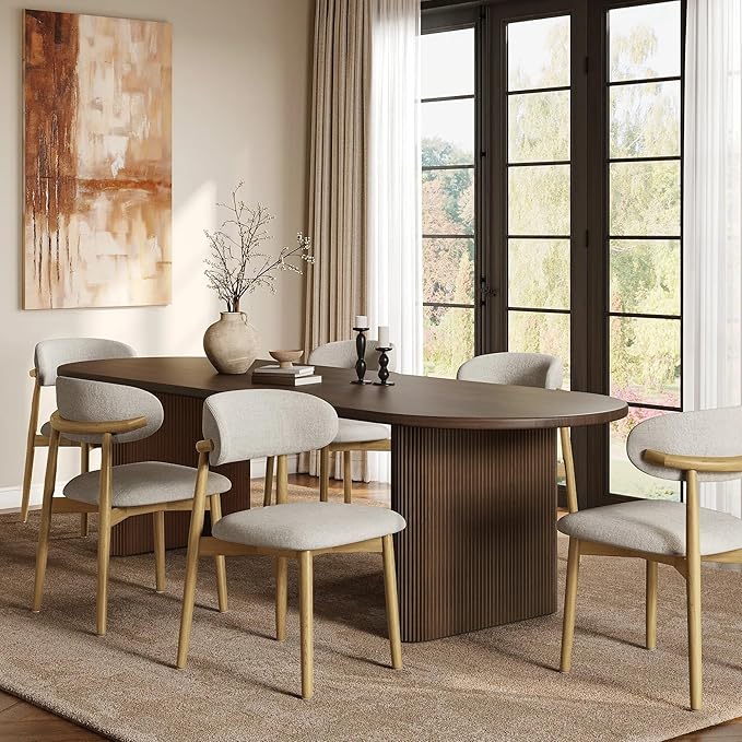 Modern Solid Wood Dining Chairs Set of 2 with Curved Back, Ergonomic Upholstered Seat, Natural Wood Legs with Adjustable Anti-Slip Foot Pad, for Kitchens, Living Rooms, Offices (S-Oak, Set of 2)