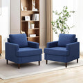Weture Mid-Century Accent Chair,Modern Linen Fabric Armchair for Living Room,Comfy Upholstered Reading Accent Chairs for Bedroom,Single Sofa Chair with Wood Legs (Blue, 2 Pack)