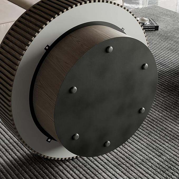 39.37'' Round Coffee Table with Storage, Solid Wood Veneered Modern Drum Coffee Table Accent Tea Table for Living Room, Bedroom, Apartment or Office-Gray