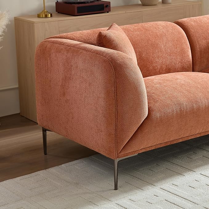 82.7" Modern Couch Boucle 3 Seater Sofa, Upholstered Minimalist Curved Sofas with Metal Legs, Cozy Luxury Deep Seat Memory Foam Couches for Living Room Bedroom Home Office Apartment, Orange