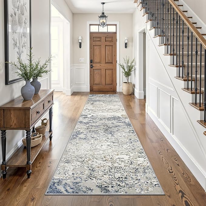Art&Tuft Runner Rug 2'6"x10' - Anti-Slip Backing Abstract Hallway Rug, Stain Resistant Kitchen Runner, Foldable Machine Washable Runner Rug(2'6"x10', Blue)