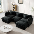 Modular Sectional Sofa, 111.5 Inch U-Shaped Cloud Sofa with Deep Seat Chenille Sofa with Cushions, Three-Self Sectional Sofa for Living Room Apartment,Black