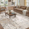 5x7 Washable Area Rug Brown Grey Abstract Non Slip Soft Low Pile Rug for Living Room Bedroom Dining Room Office Neutral Modern Indoor Throw Carpet for Home Decor