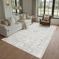 5x7 Grey Washable Area Rug for Living Room Bedroom Neutral Soft Floral Non Slip Large Throw Rug Lightweight Vintage Low Pile Distressed Carpet Office Playroom Dining Room Home Decor