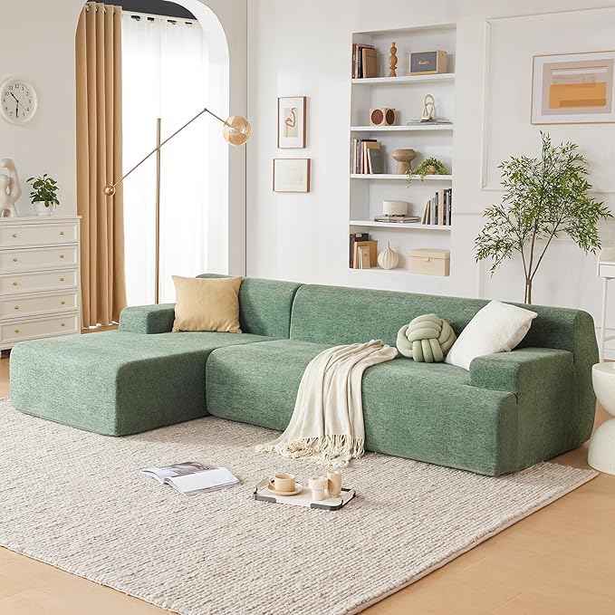 Weture 107" Modular Sectional Cloud Couch, Boneless couches Sponge sectionals for Living Room, High Density Sponges Sofa, Modular L-Shape with Chaise, Green