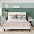 Allewie Queen Bed Frame, Velvet Upholstered Platform Bed with Adjustable Vertical Channel Tufted Headboard, Mattress Foundation with Strong Wooden Slats, Box Spring Optional, Easy Assembly, Off-White