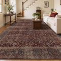 Brick Red Area Rugs 9x12 Living Room, Vintage Distressed Rustic Washable Rugs for Bedroom Non Slip, Low Pile Thin Large Carpet Rug for Dining Room Stain-Resistant, Earth Tone Brick Color