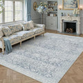 PureCozy Blue 6x9 Area Rug Washable Vintage Living Room Bedroom Carpet Indoor Non Slip Soft Low Pile Thin Rug Retro Accent Home Office Dining Room