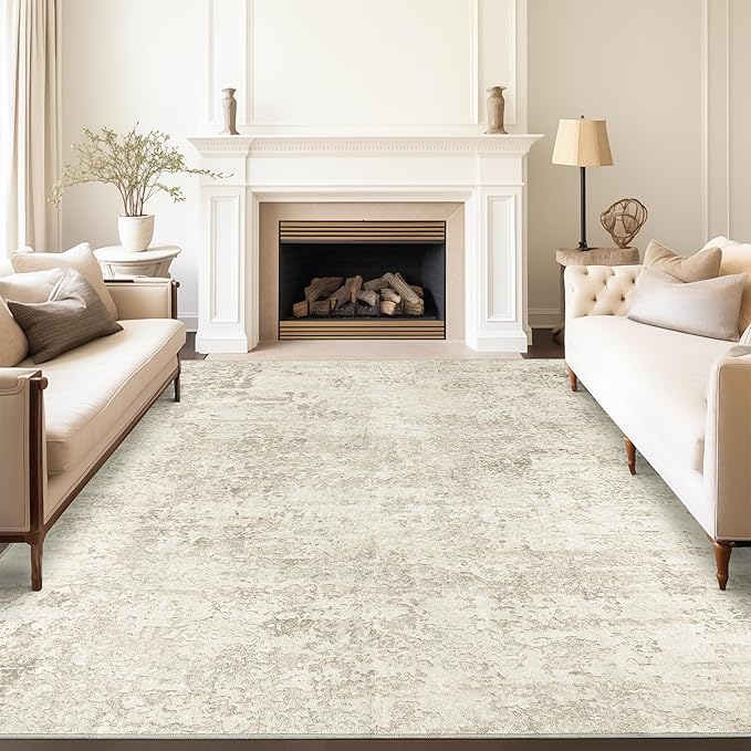 Art&Tuft Washable Rugs 5x8, Anti-Slip Backing Abstract 5x8 Area Rug, Stain Resistant Rugs for Living Room, Foldable Machine Washable Area Rug (5'x8', Beige)
