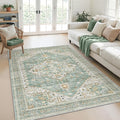 Area Rugs for Living Room - 3x5, Boho Non-Slip Low Pile Carpet Machine Washable Rugs for Bedroom, Farmhouse, Office, Dining Room (Green)