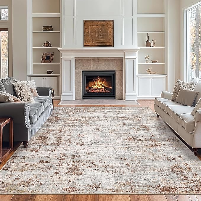 Art&Tuft 6x9 Area Rugs, Anti-Slip Backing Abstract Area Rug 6x9, Stain Resistant 6x9 Rugs for Living Room, Foldable Machine Washable Area Rug(6'x9', Rust)