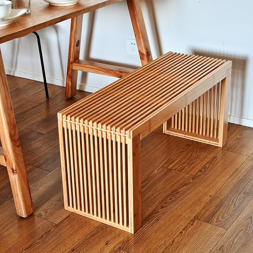 APRTAT Bamboo Dining Bench, 35 inch Farmhouse Decor Indoor Kitchen Table Bench, Entryway Shoe Rack Bench Solid Bamboo Benches for Living Room, Hallway, Bedroom, Bathroom
