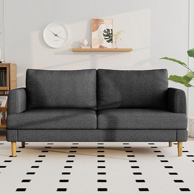 70" Modern Loveseat Sofa with USB Type-C Ports, Linen Fabric 2-Seater Deep Seat Couch, Cozy Small Couch Sofa for Living Room Bedroom Office Apartment (Black)