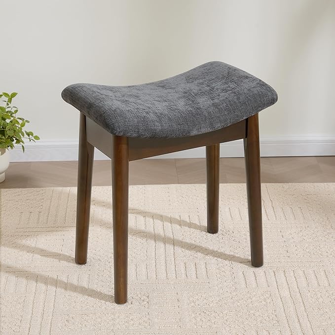 Royal Windsor Vanity Stool with Saddle Cushion, 18 Inch Makeup Vanity Chair for Living Room, Modern Foot Stool Ottoman Piano Bench,Small Upholstered Bench for Bedroom, Dark Grey