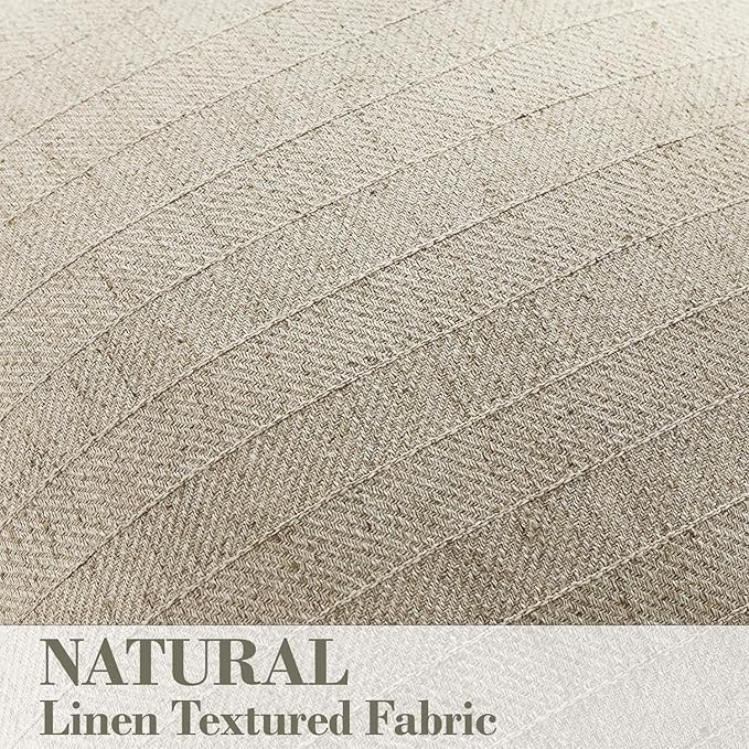 DEZENE 12x20 Linen Pillow Covers Natural Beige Pack of 2 Farmhouse Boho Neutral Accents Striped Textured Rectangular Lumbar Decorative Throw Pillow Cases for Living Room Couch Bed Home Decor