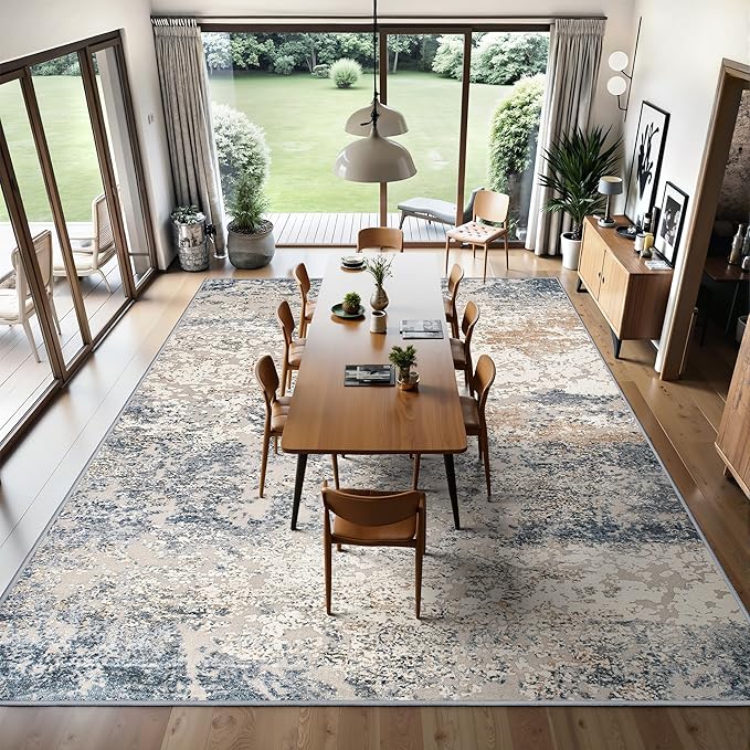 Art&Tuft Washable Rugs 6x9, Anti-Slip Backing Abstract 6x9 Area Rugs, Stain Resistant Rugs for Living Room, Foldable Machine Washable Area Rug (6'x9', Blue)