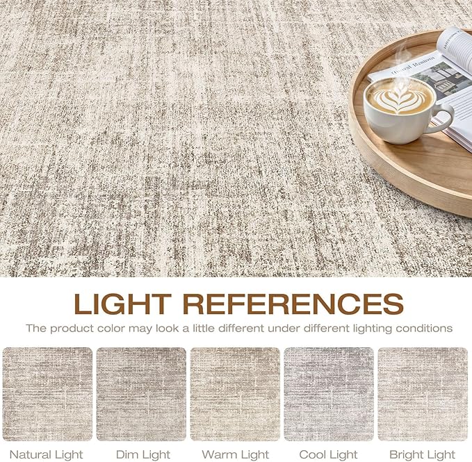 7x10 Area Rug Living Room: Washable Large Neutral Brown Rug Abstract Soft Modern Stain Resistant Indoor Floor Non-Slip Carpet for Bedroom Nursery Kids Office Playroom Dining Room Under Table Home