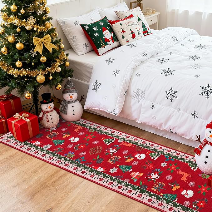 Garvee 2x6 Christmas Long Hallway Runner Rug Boho Xmas Kitchen Runner Rug Washable Carpet Decorative Romance Throw Rugs Non-Slip Area Rug for Bedroom Living Room Kitchen Nursery, Red