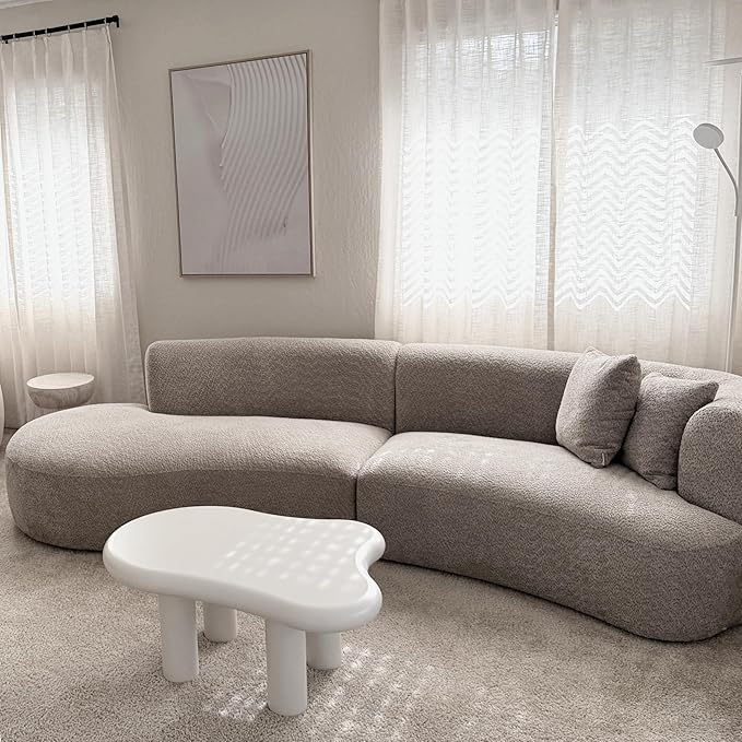 Acanva Modern Curved Sectional Living Room Couch, Minimalist Comfy Boucle Fabric Modular Sofa for Apartment, Home Office, 114" W Left Hand Facing, White