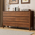 Furniway 55" Mid-Century Modern Dresser for Bedroom, 6 Drawer Wide Chest of Drawers with Solid Wood Legs, Large Storage Bedroom Dresser, Walnut