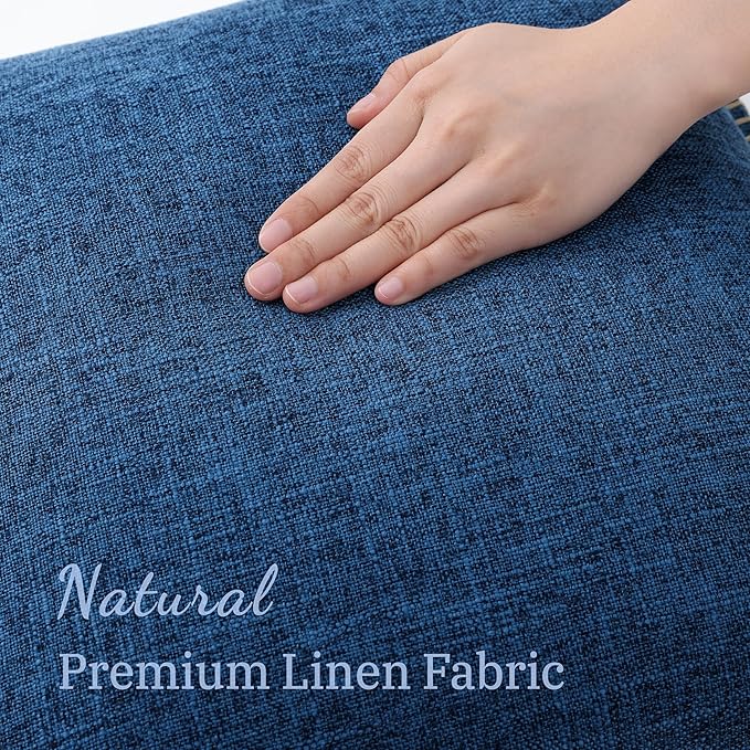 decorUhome Summer Decorative Throw Pillow Covers 20x20 Set of 2 Square Faux Linen Outdoor Neutral Farmhouse Pillow Covers with Stitched Edge for Couch Sofa Living Room, Dark Blue