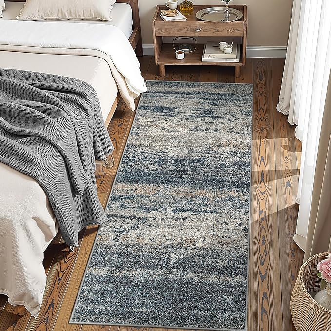 Art&Tuft Runner Rug 2'6"x8' - Anti-Slip Backing Abstract Hallway Rug, Stain Resistant Kitchen Rugs, Foldable Machine Washable Area Rug(2'6"x8', Navy)