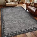 GarveeHome Neutral Area Rug 4x6 Geometric Bordered Washable Living Room Bedroom Grey Carpet Non Slip Stain Resistant Low Pile Indoor Rugs for Home Office Dining Room Kitchen, Grey