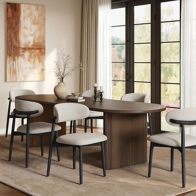 Modern Solid Wood Dining Chairs Set of 2 with Curved Back, Ergonomic Upholstered Seat, Natural Wood Legs with Adjustable Anti-Slip Foot Pad, for Kitchens, Living Rooms, Offices (S-Black, Set of 2)